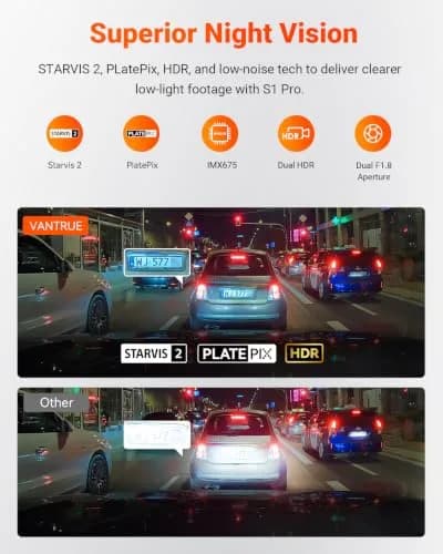 VANTRUE S1 Pro 2-Channel Dash Cam 1440P + 1080P | STARVIS 2 Night Vision, GPS, WiFi, AI Safety (70-120 chars) thumbnail 3