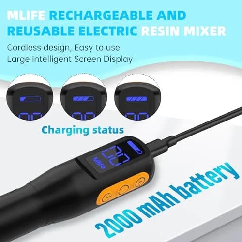 Mlife Upgraded Electric Resin Mixer with Stand & Timer | 2000mAh Rechargeable, 3-Speed, 20-Min Timer, Black thumbnail 5