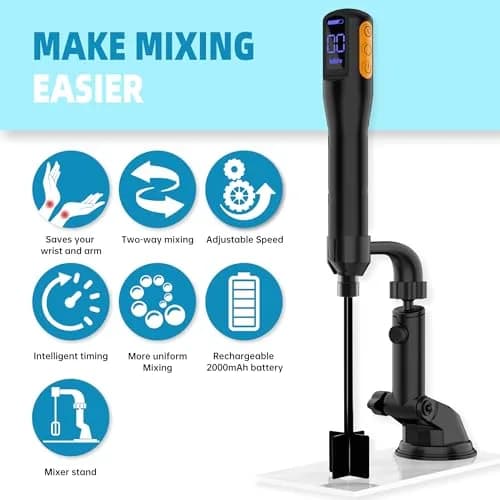 Mlife Upgraded Electric Resin Mixer with Stand & Timer | 2000mAh Rechargeable, 3-Speed, 20-Min Timer, Black thumbnail 6