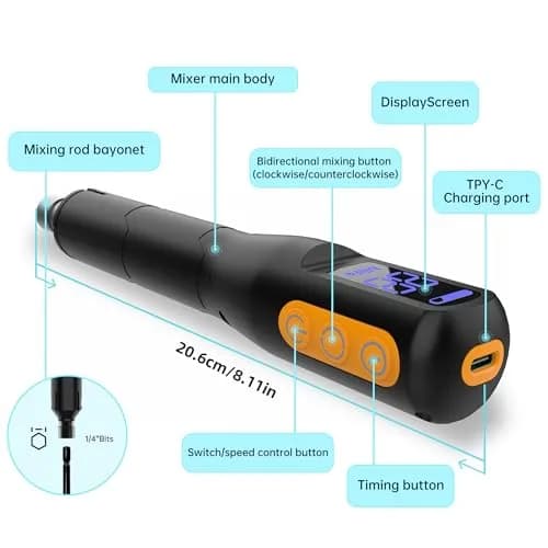 Mlife Upgraded Electric Resin Mixer with Stand & Timer | 2000mAh Rechargeable, 3-Speed, 20-Min Timer, Black thumbnail 2