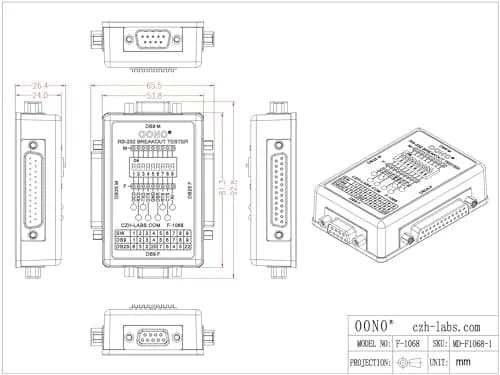 OONO RS232 Breakout Tester LED Monitor Module DB9M/F x DB25M/F, 1 Unit thumbnail 6