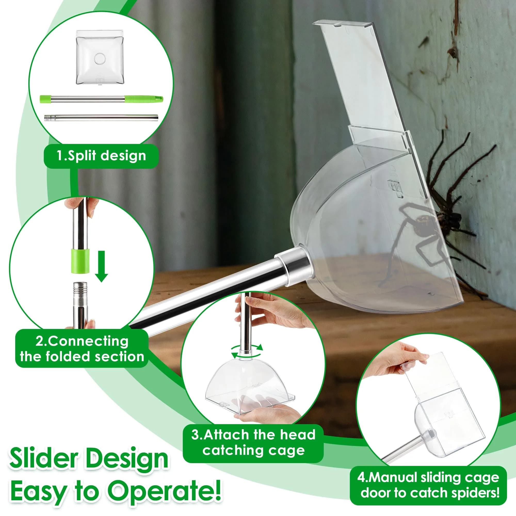 Saillong Long Handle Spider Catcher with 80 cm Reach | Humane Insect & Fly Trap for Indoor Use - view 4