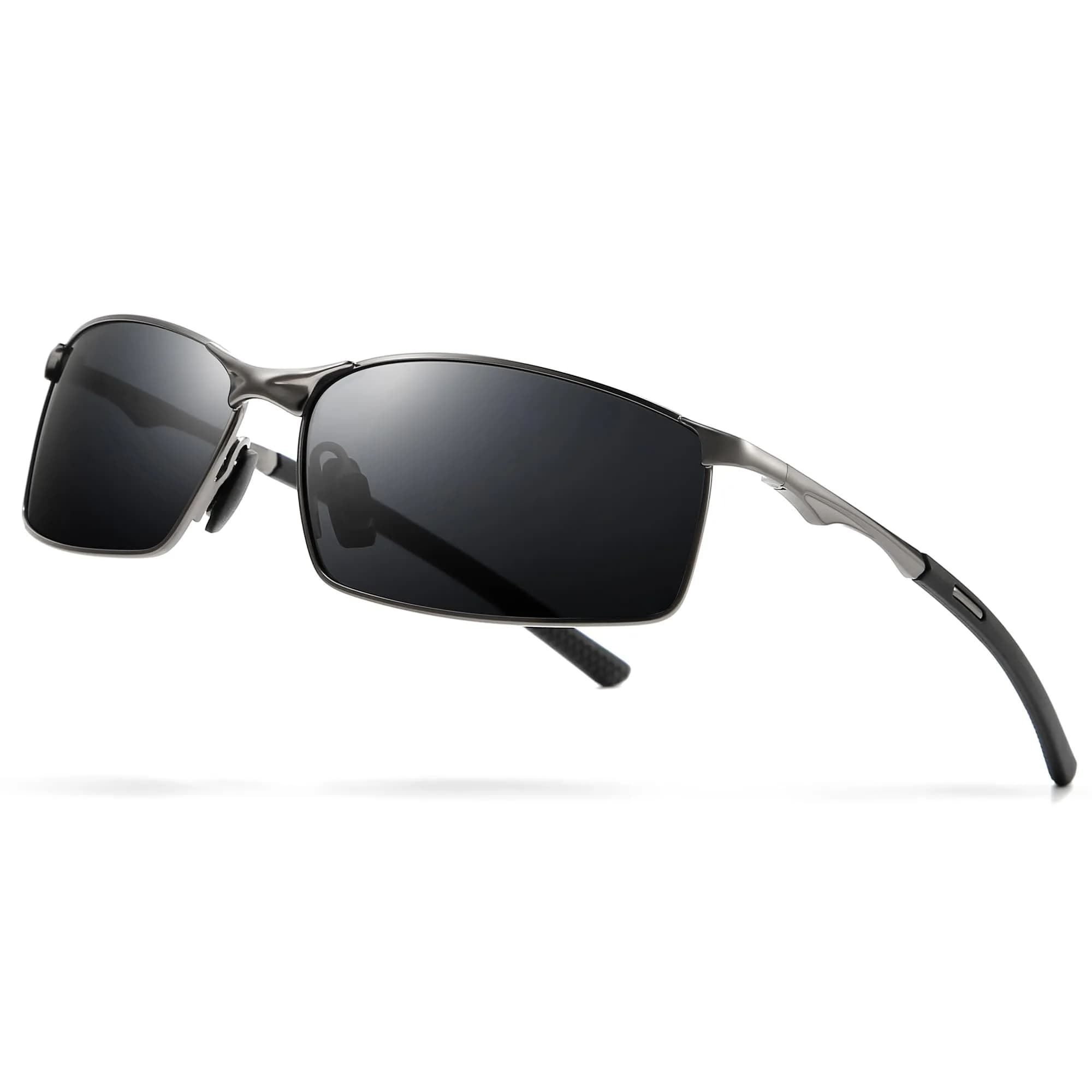 SUNGAIT SGT559-QH Polarized Sunglasses Men Rectangular Metal Frame with Spring Hinge | Stylish & Durable — 01 2026 Gunmetal Frame/Gray Lens