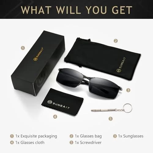 SUNGAIT SGT559-QH Polarized Sunglasses Men Rectangular Metal Frame with Spring Hinge | Stylish & Durable thumbnail 6