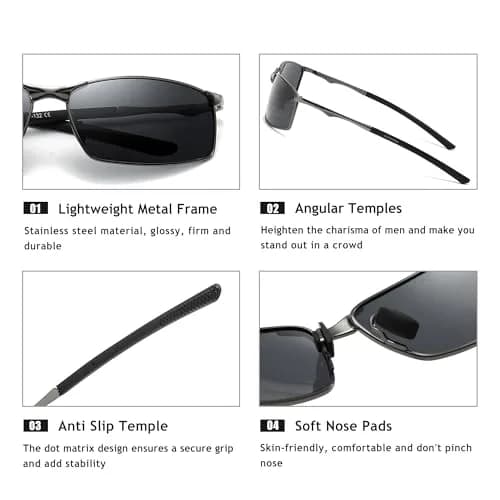 SUNGAIT SGT559-QH Polarized Sunglasses Men Rectangular Metal Frame with Spring Hinge | Stylish & Durable thumbnail 3