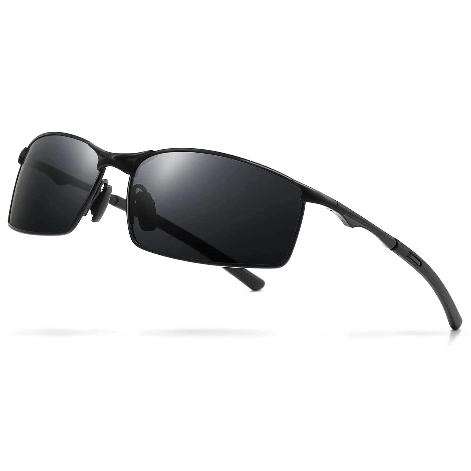 SUNGAIT Polarized Sunglasses Men Rectangular Metal Frame with Spring Hinge | UV Protection & Lightweight (70-120 chars) — 03 2026 Black Frame/Gray Lens