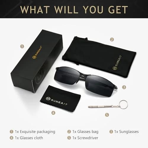 SUNGAIT Polarized Sunglasses Men Rectangular Metal Frame with Spring Hinge | UV Protection & Lightweight (70-120 chars) thumbnail 6