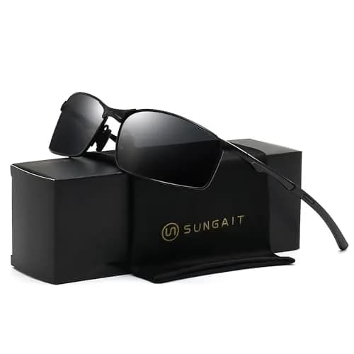 SUNGAIT Polarized Sunglasses Men Rectangular Metal Frame with Spring Hinge | UV Protection & Lightweight (70-120 chars) thumbnail 7