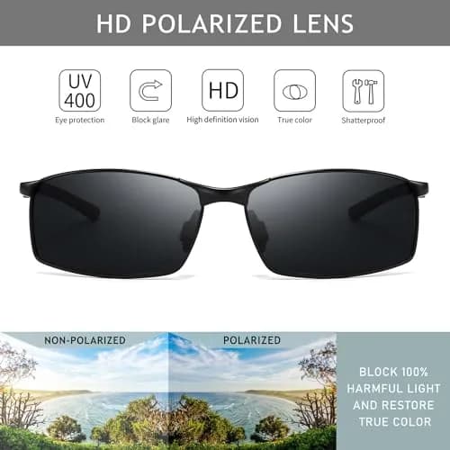 SUNGAIT Polarized Sunglasses Men Rectangular Metal Frame with Spring Hinge | UV Protection & Lightweight (70-120 chars) thumbnail 2