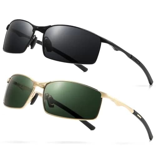 SUNGAIT Polarized Sunglasses Men Rectangular Metal Frame with Spring Hinge | Stylish & Durable (70-120 chars) thumbnail 1