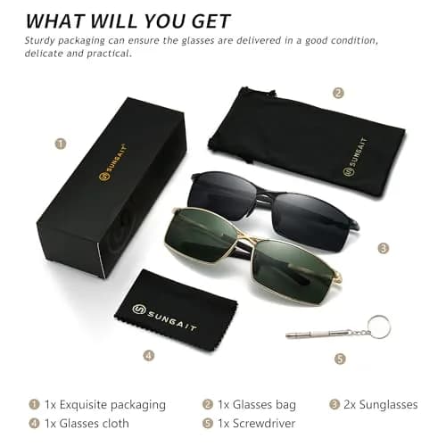 SUNGAIT Polarized Sunglasses Men Rectangular Metal Frame with Spring Hinge | Stylish & Durable (70-120 chars) thumbnail 6