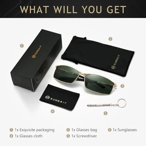 SUNGAIT SGT559-JKML Rectangular Polarized Sunglasses Men Lightweight Metal Frame thumbnail 6