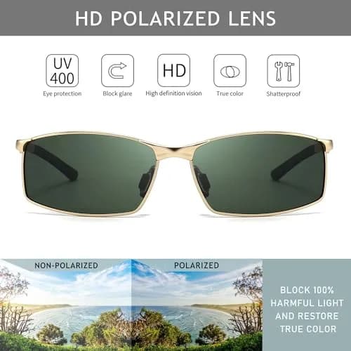 SUNGAIT SGT559-JKML Rectangular Polarized Sunglasses Men Lightweight Metal Frame thumbnail 2