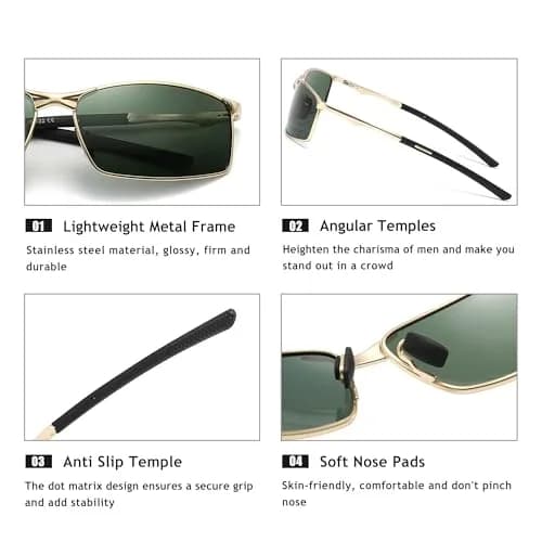SUNGAIT SGT559-JKML Rectangular Polarized Sunglasses Men Lightweight Metal Frame thumbnail 3