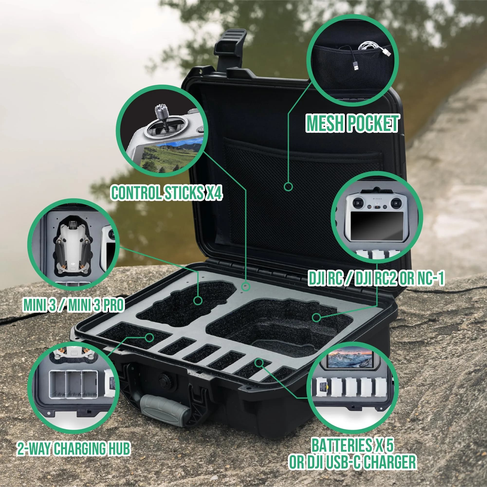 INNVO Waterproof Hard Case for DJI Mini 3 / Mini 4 Pro Fly More Combo | IP67 Rated, 7L Capacity, Black - view 2