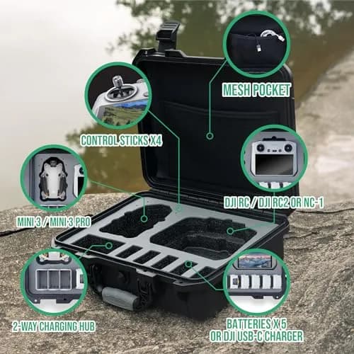 INNVO Waterproof Hard Case for DJI Mini 3 / Mini 4 Pro Fly More Combo | IP67 Rated, 7L Capacity, Black thumbnail 2