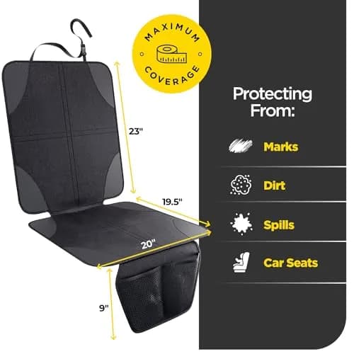lebogner Car Seat Protector for Baby and Child | Thick Padded, Non-Slip Cover with 2 Mesh Pockets (1 Pack) thumbnail 2