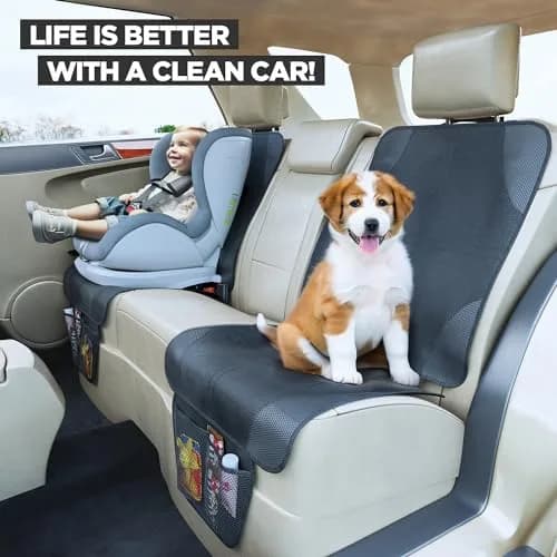 lebogner Car Seat Protector for Baby and Child | Thick Padded, Non-Slip Cover with 2 Mesh Pockets (1 Pack) thumbnail 3