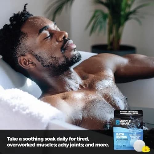 Muscle Rehab Epsom Salt Bath Bombs 8 Pack | Magnesium Recovery with Arnica & Essential Oils for Post-Workout Relaxation thumbnail 5