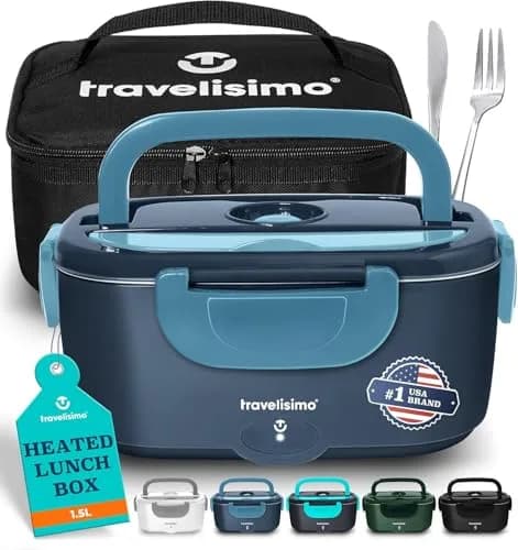 TRAVELISIMO Electric Lunch Box for Adults 1.5L | Self-Heating Food Warmer, 100W, Stainless Steel, 12/24/110V for Travel & Work thumbnail 1