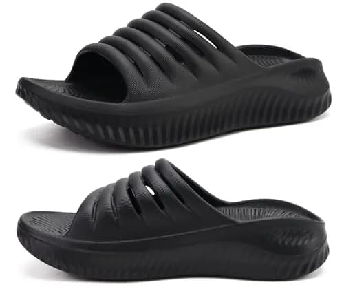 KuaiLu Recovery Sandals Women Comfortable Arch Support Slides Black Size 9 | Post-Workout Relief & Support thumbnail 1