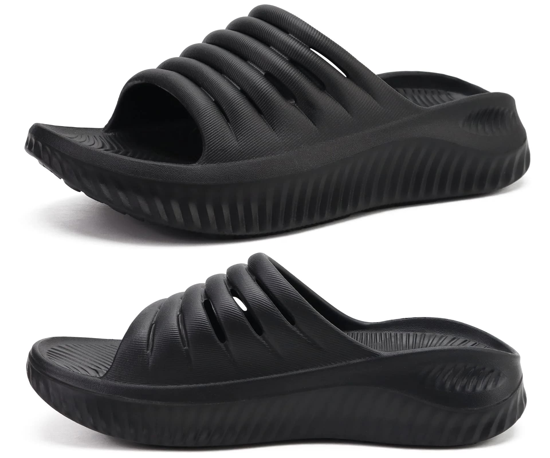 KuaiLu Recovery Sandals Women Comfortable Arch Support Slides Black Size 9 | Post-Workout Relief & Support