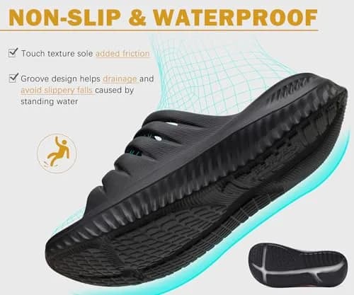KuaiLu Recovery Sandals Women Comfortable Arch Support Slides Black Size 9 | Post-Workout Relief & Support thumbnail 8