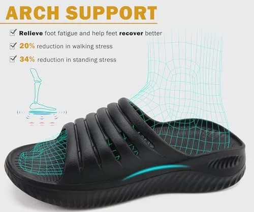 KuaiLu Recovery Sandals Women Comfortable Arch Support Slides Black Size 9 | Post-Workout Relief & Support thumbnail 3
