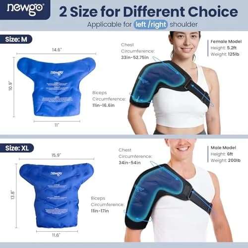NEWGO XL Shoulder Ice Pack Wrap with Compression Strap for Rotator Cuff Pain Relief | 25.4cm (10in) Length thumbnail 2