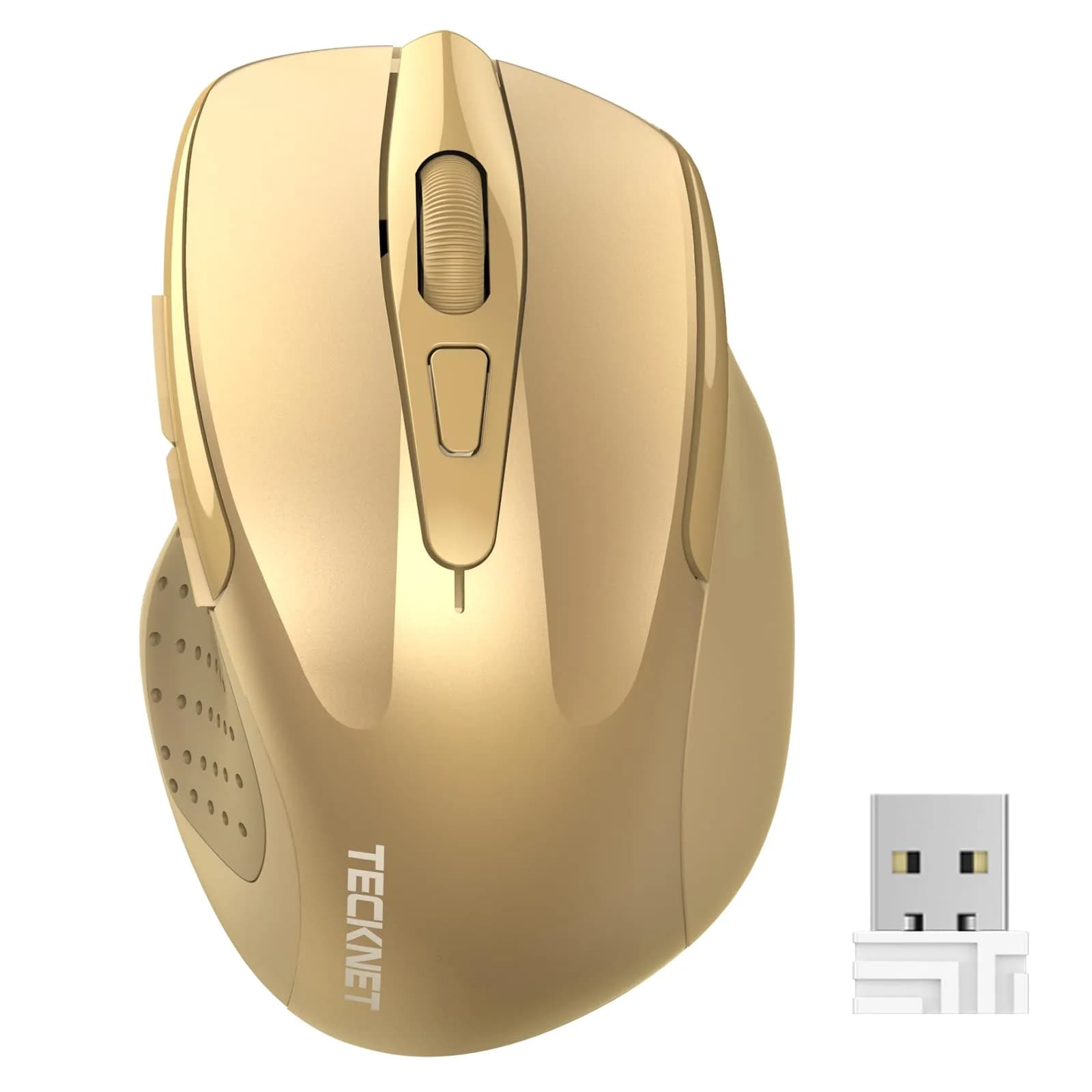 TECKNET M003 Wireless Ergonomic Computer Mouse - Gold, 2.4Ghz with 2600 DPI for Right-Handed Use - main product image