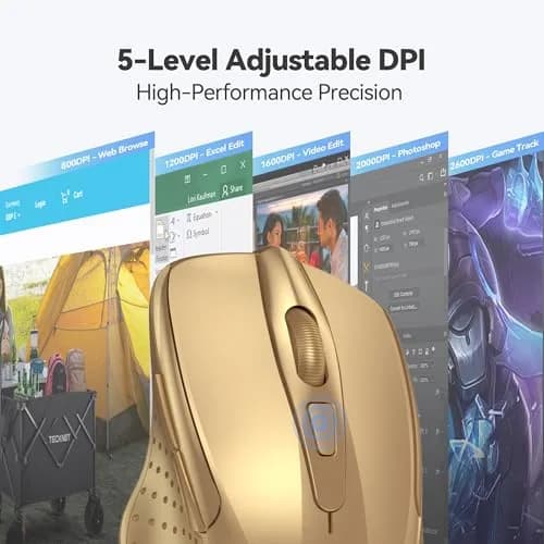 TECKNET M003 Wireless Ergonomic Computer Mouse - Gold, 2.4Ghz with 2600 DPI for Right-Handed Use thumbnail 4