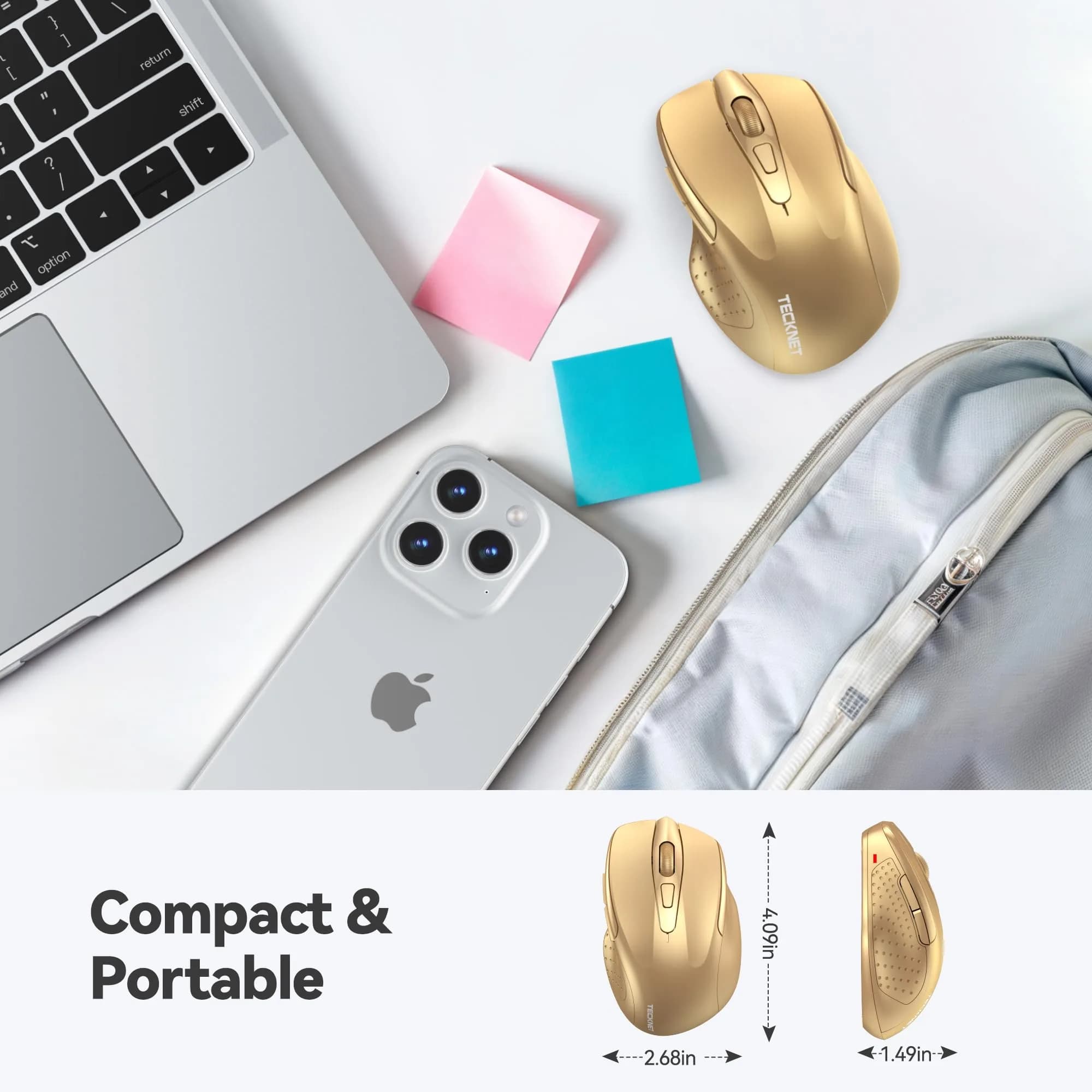 TECKNET M003 Wireless Ergonomic Computer Mouse - Gold, 2.4Ghz with 2600 DPI for Right-Handed Use - view 2