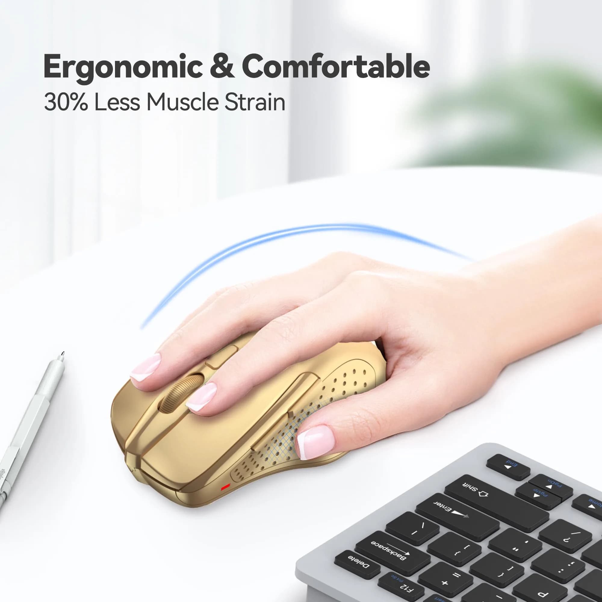 TECKNET M003 Wireless Ergonomic Computer Mouse - Gold, 2.4Ghz with 2600 DPI for Right-Handed Use - view 3