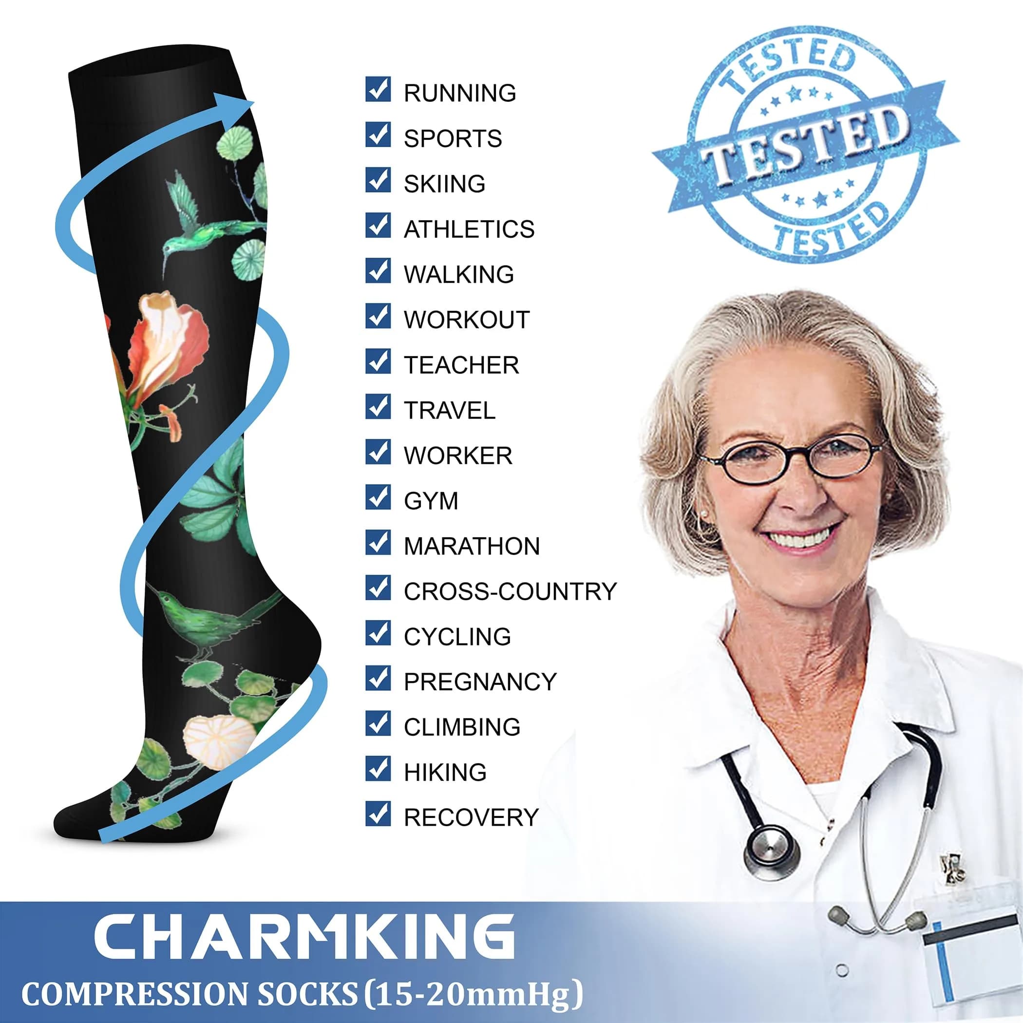 CHARMKING Compression Socks for Women & Men Circulation (3 Pairs) 15-20 mmHg | FDA Approved Medical Grade Support - view 5