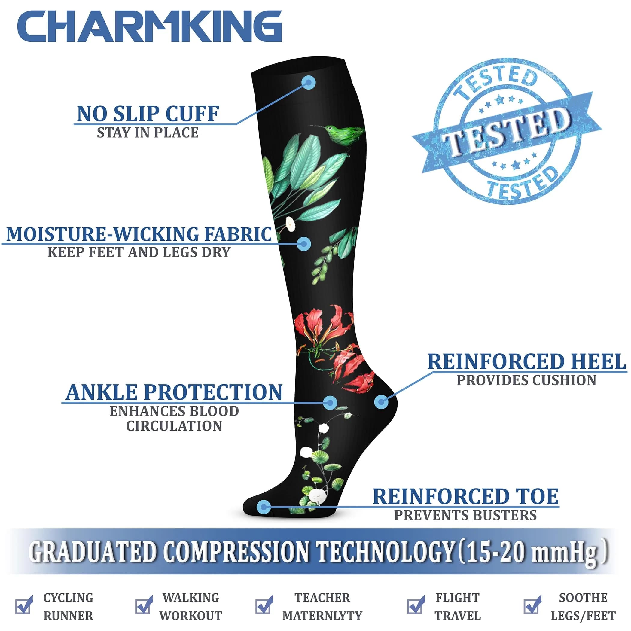CHARMKING Compression Socks for Women & Men Circulation (3 Pairs) 15-20 mmHg | FDA Approved Medical Grade Support - view 4