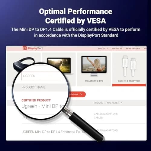 UGREEN VESA Certified 8K@60Hz Mini DisplayPort to DisplayPort Cable 6.6FT | Supports 8K Ultra HD & Gaming thumbnail 4