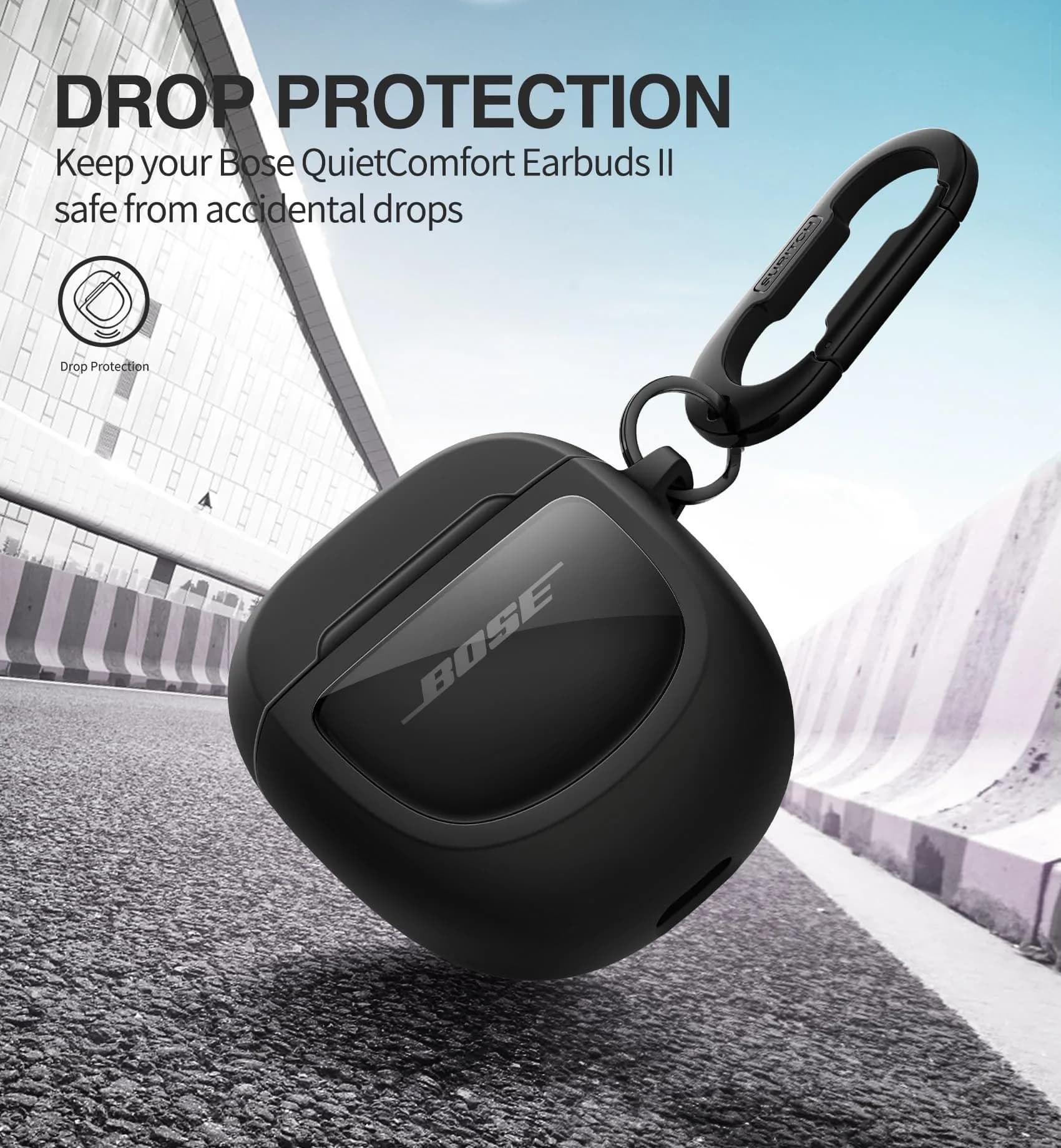 SURITCH Black Protective Case for Bose QuietComfort Earbuds II & Ultra | 7.3cm (2.87in) - view 3