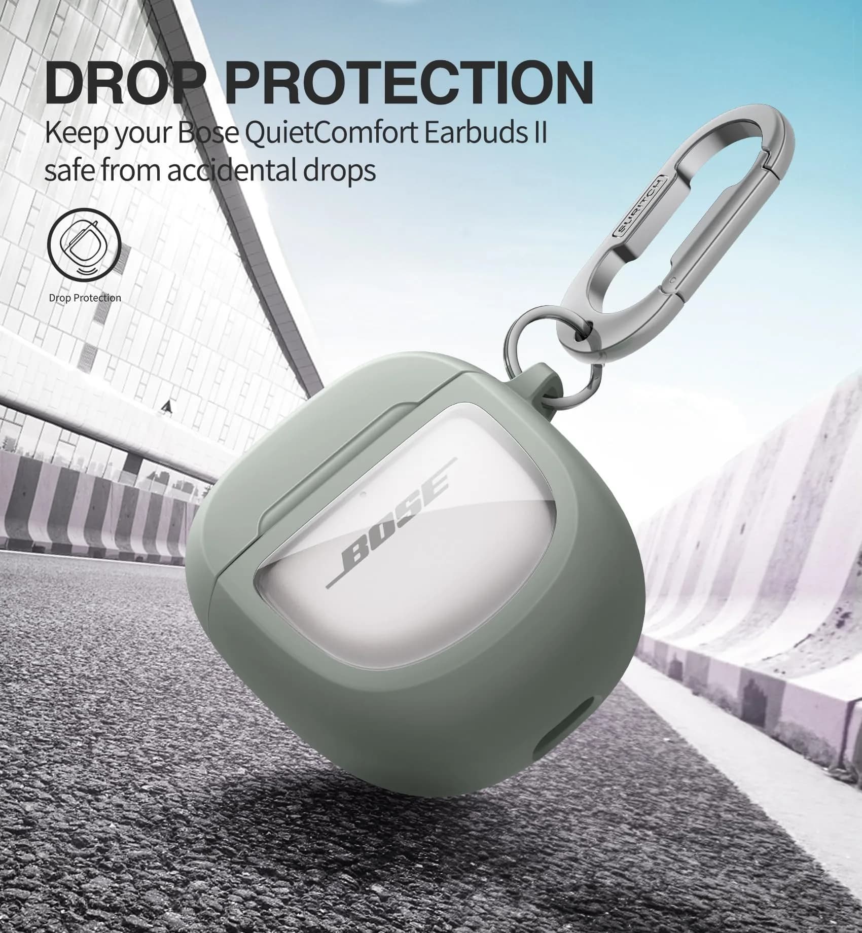 SURITCH Protective Case for Bose QuietComfort Earbuds II & Ultra | Green Hybrid PC+TPU Case - view 3