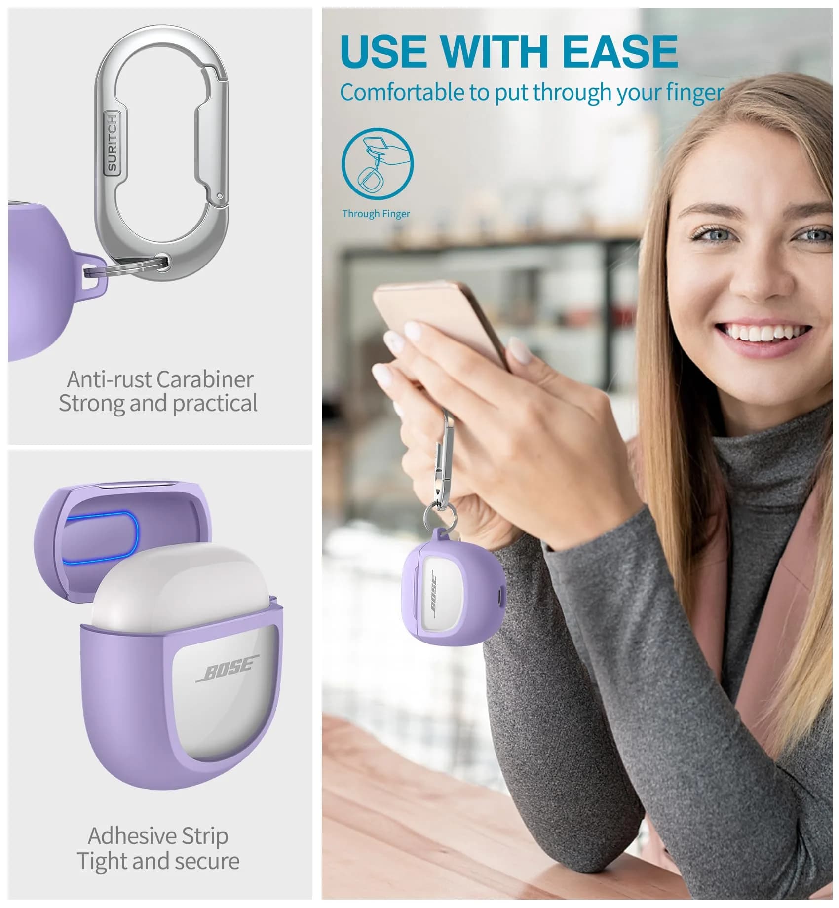 SURITCH Protective Case for Bose QuietComfort Earbuds II & Ultra (Purple) | 7.3cm L x 7.3cm W x 3.3cm H - view 6