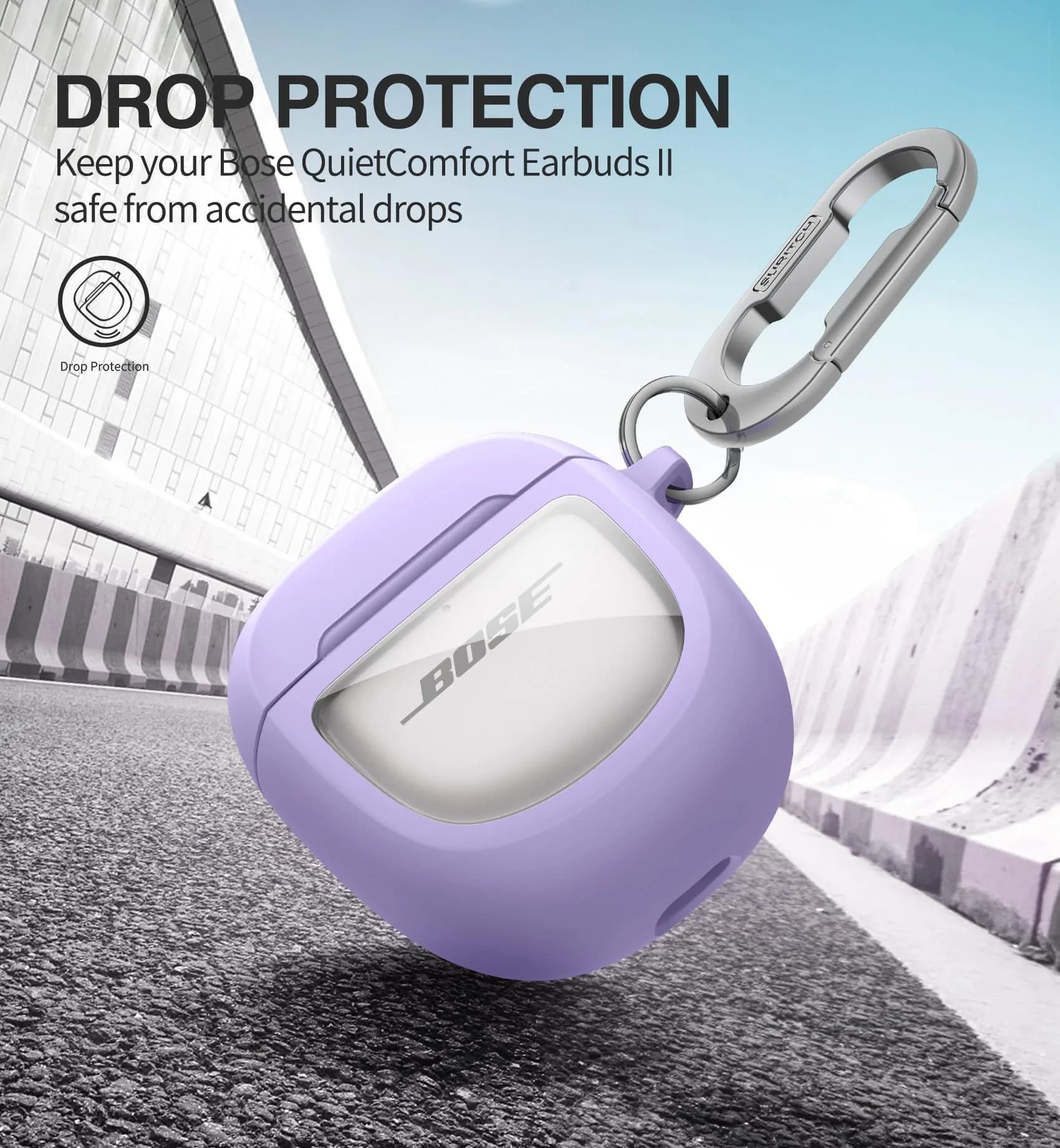 SURITCH Protective Case for Bose QuietComfort Earbuds II & Ultra (Purple) | 7.3cm L x 7.3cm W x 3.3cm H - view 3