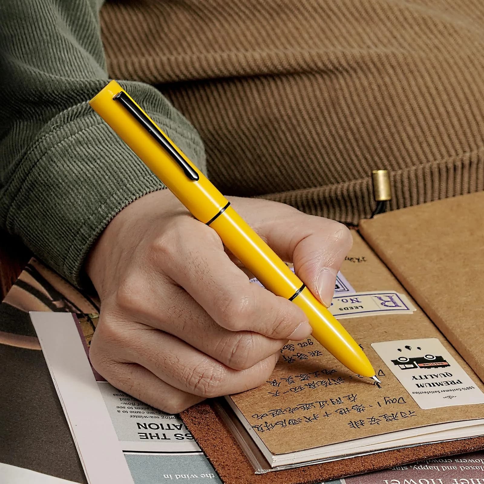 HONG DIAN C1 Fountain Pen Fine Nib, Lemon Yellow & Classic Retro Design Metal Pen with Ink Converter | Smooth Ink Flow Writing Instrument - view 6