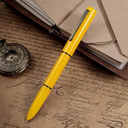 HONG DIAN C1 Fountain Pen Fine Nib, Lemon Yellow & Classic Retro Design Metal Pen with Ink Converter | Smooth Ink Flow Writing Instrument thumbnail 3