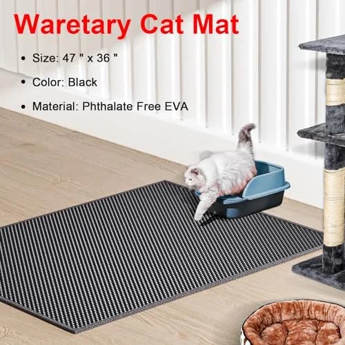 Waretary Cat Litter Mat, 47"x 36" Waterproof, Scatter Control, Black | XL Size, Easy to Clean, Paw-Friendly thumbnail 2