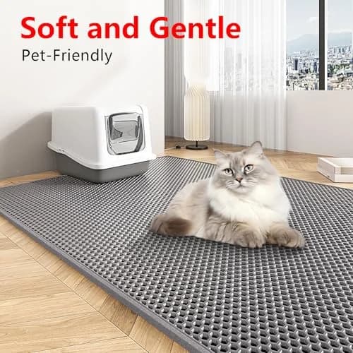 Waretary Cat Litter Mat, 47"x 36" Waterproof, Scatter Control, Grey | Large EVA Pet Mat for Clean Floors thumbnail 6