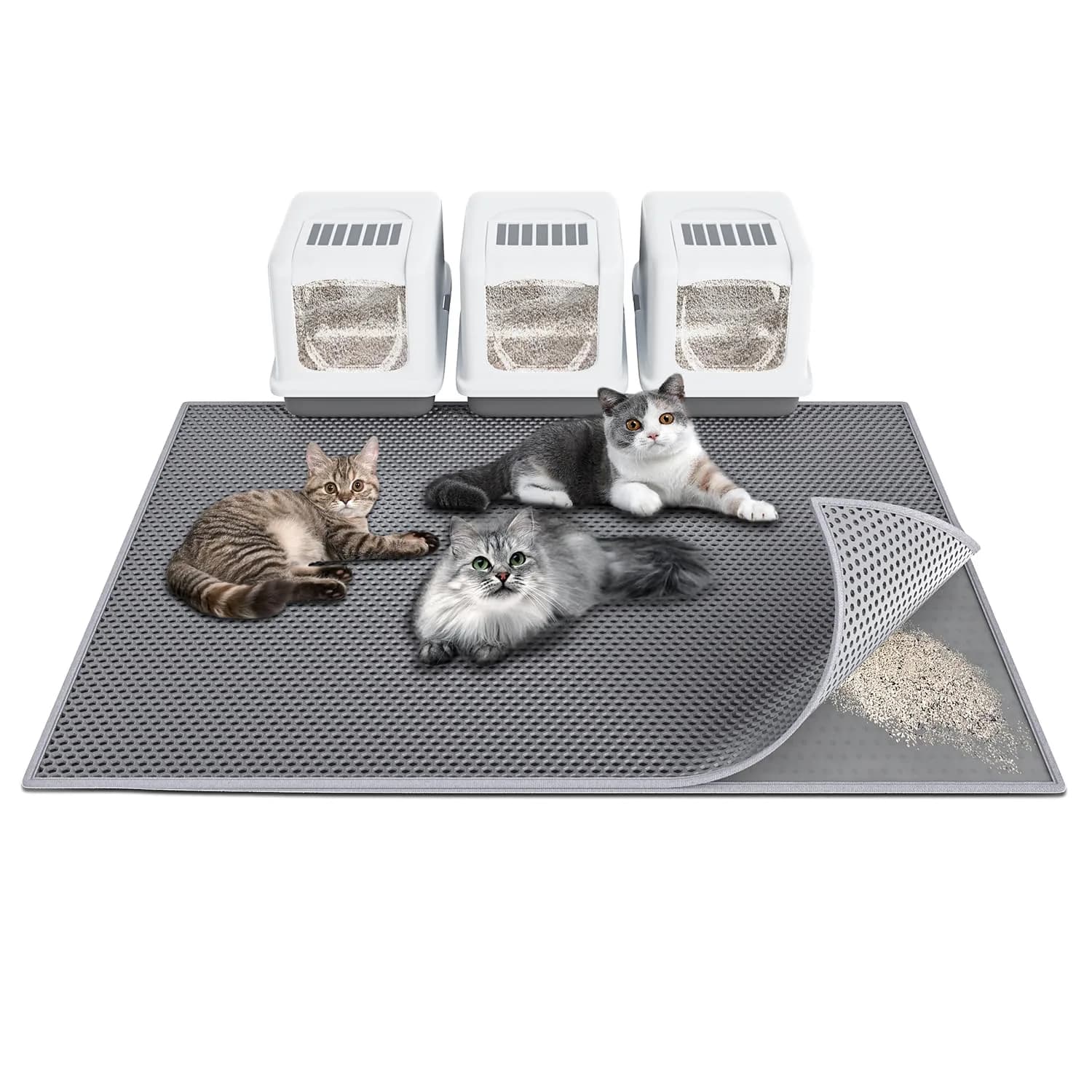 Waretary Cat Litter Mat, 47"x 36" Waterproof, Scatter Control, Grey | Large EVA Pet Mat for Clean Floors - main product image