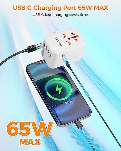 TESSAN Universal Travel Adapter GaN 65W 180g (6.3oz) | Worldwide Power Adapter for 224+ Countries thumbnail 4