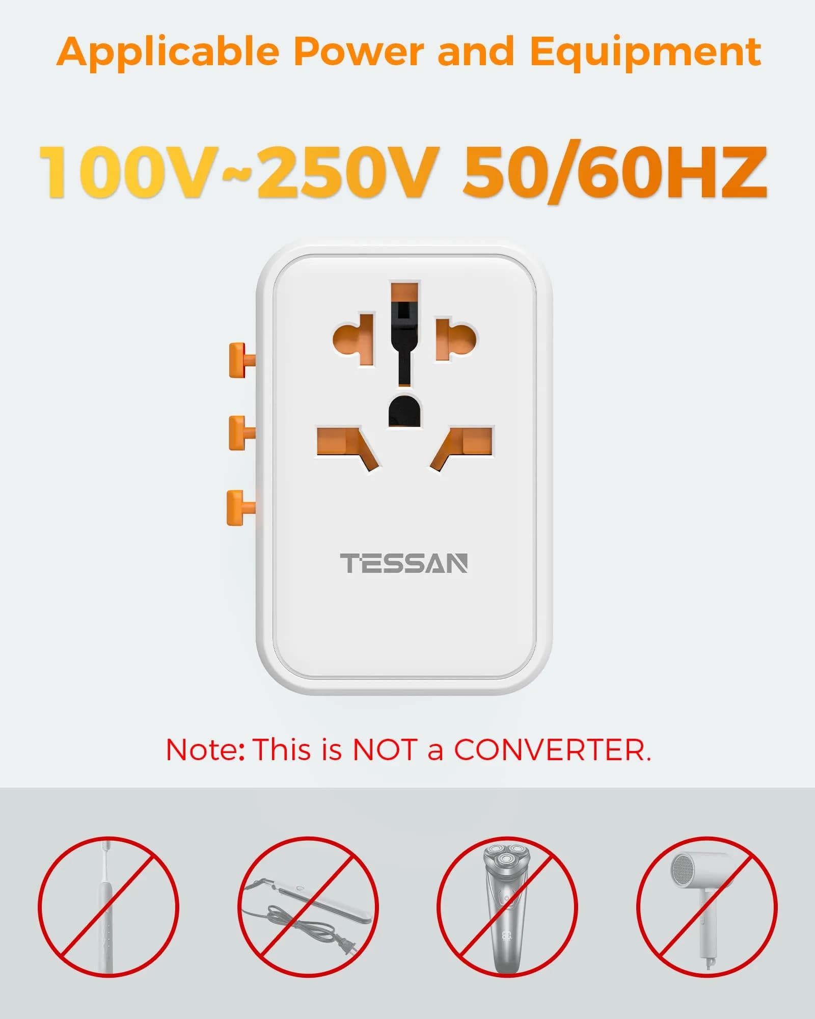 TESSAN Universal Travel Adapter GaN 65W 180g (6.3oz) | Worldwide Power Adapter for 224+ Countries - view 6
