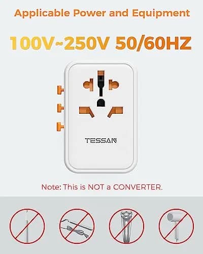 TESSAN Universal Travel Adapter GaN 65W 180g (6.3oz) | Worldwide Power Adapter for 224+ Countries thumbnail 6