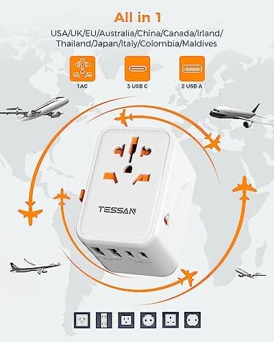 TESSAN Universal Travel Adapter GaN 65W 180g (6.3oz) | Worldwide Power Adapter for 224+ Countries thumbnail 2