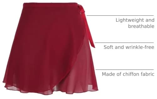 Yolev Women's Ballet Wrap Skirt Chiffon Dance Wrap Skirt with Adjustable Waist Tie Burgundy | Elegant & Breathable (70-120 chars) thumbnail 4